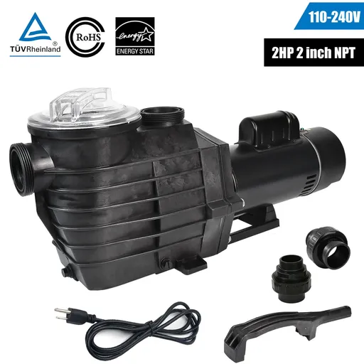 2HP Inground Swimming Pool Pump 110-240V 6500GPH 85FT Head Lift 2" NPT Connectors