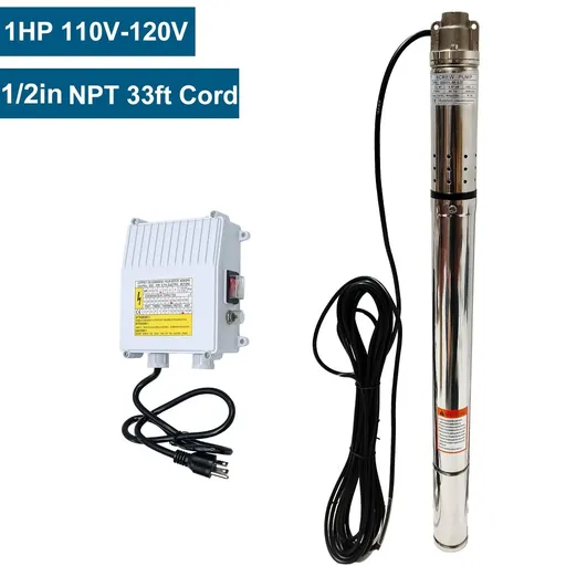 1/2 HP 2 inch Deep Well Submersible Pump 110V 4.4GPM 164ft Lift 33ft Cord 3/4 inch NPT Discharge With Control Box