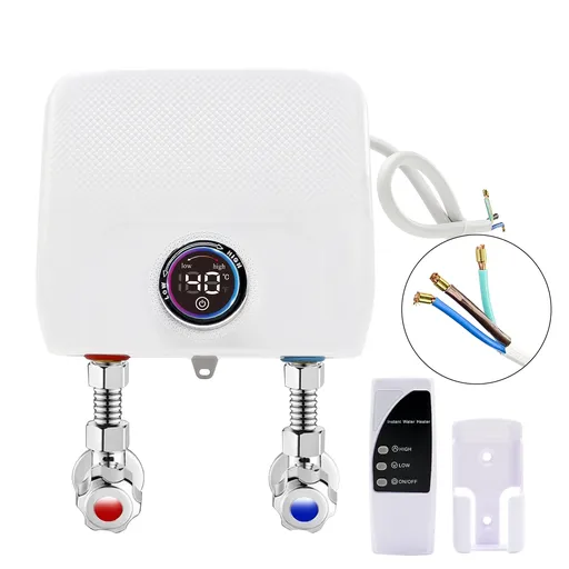 220V Tankless Electric Water Heater Instant With Remote LED Display 6500W