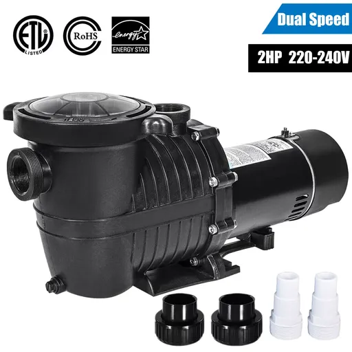 2 HP 2 Speed Swimming Pool Pump 220-240V 5520GPH 79FT Head Lift With Strainer Basket 1.5" NPT Connectors