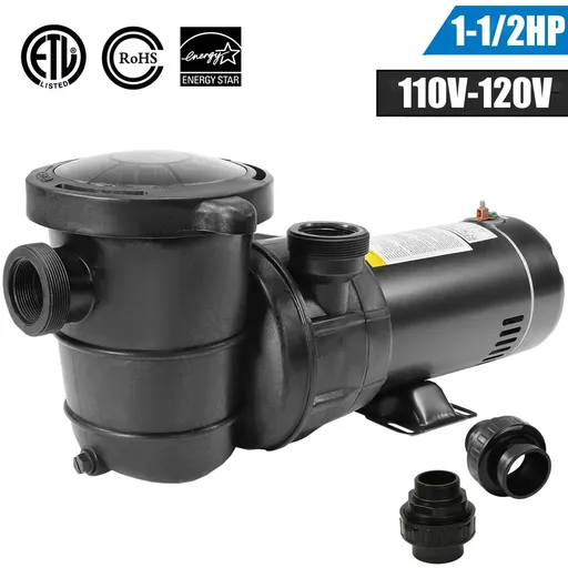 2HP Swimming Pool Pump 110-120V 5400GPH 49FT Head Lift 1.5" NPT Connectors