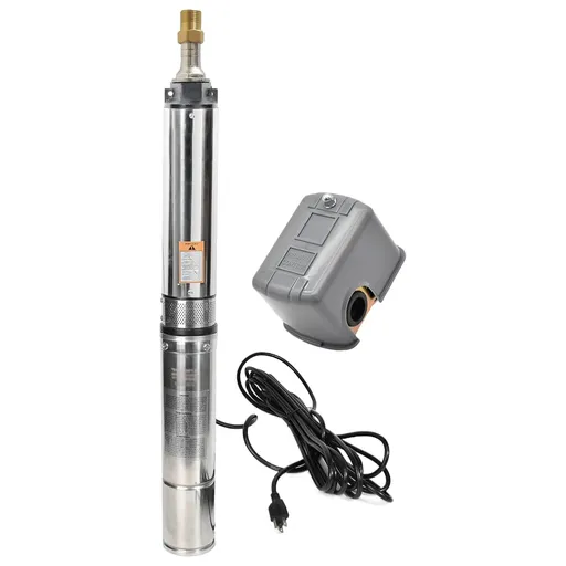 1 HP 4 inch Deep Well Submersible Pump 220V 33GPM 257ft Lift With Pressure Switch External Check Valve