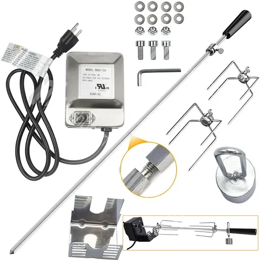 4W Electric Rotisserie BBQ Grill Roaster Spit Rod Camping Chicken Pig Motor Kit