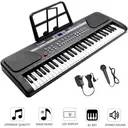 61 Key Electric Digital Piano Music Keyboard With Microphone For Kids Beginner Birthday Christmas Gifts Black