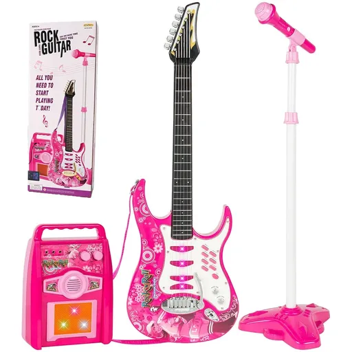 iMeshbean Electric Toy Guitar With Microphone Wired Amp AUX Pink