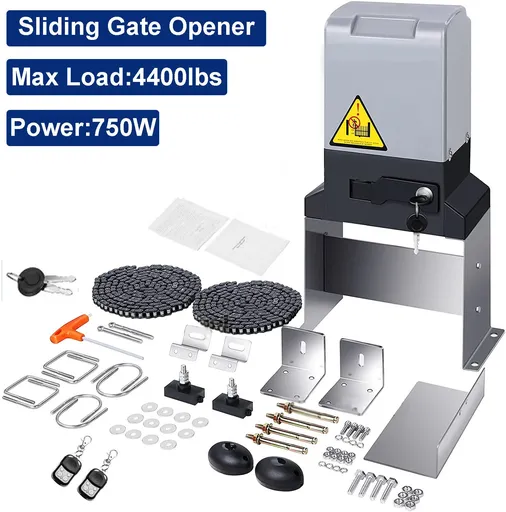 750W 4400lbs Automatic Sliding Gate Opener Remote Control With 20FT Heavy Duty Chain