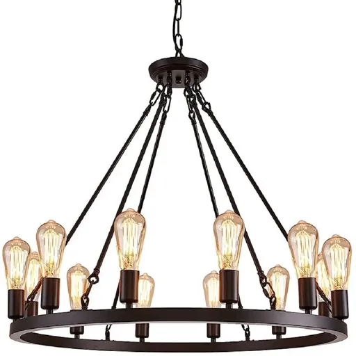 12 Lights Industrial Farmhouse Chandelier Wagon Wheel Light Fixture