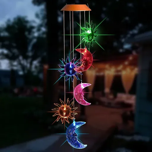 Moon & Star LED Color-Changing Power Solar Wind Chimes Yard Home Garden Decor