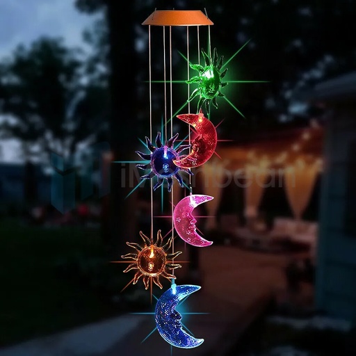 Moon & Star LED Color-Changing Power Solar Wind Chimes Yard Home Garden Decor