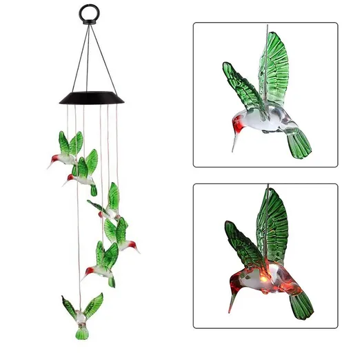 Hummingbird Solar Wind Chimes Color Changing LED Wind Chime for Home Decor
