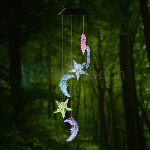 Moon-star Solar Wind Chimes with Waterproof LED Color Changing Lights