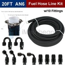 20FT 6AN -6AN 5/16" Black Nylon E85 PTFE Fuel Hose Line w/10 Fittings Kit E85