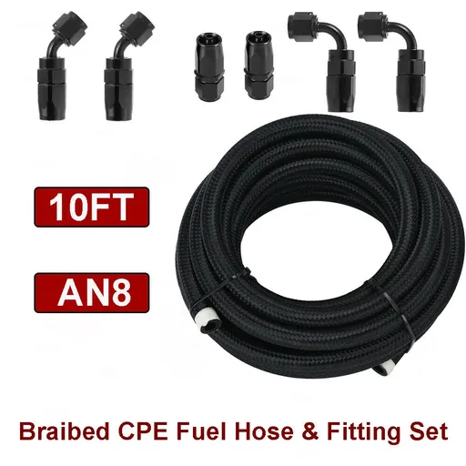Braided 5/8 Fuel Line -8 AN Oil/Gas/Fuel Hose Line Aluminum Hose End Fitting Kit
