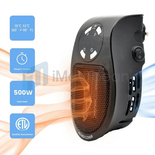 500W Space heater, Wall Outlet Electric Space Heate w/Adjustable Thermostat &Time