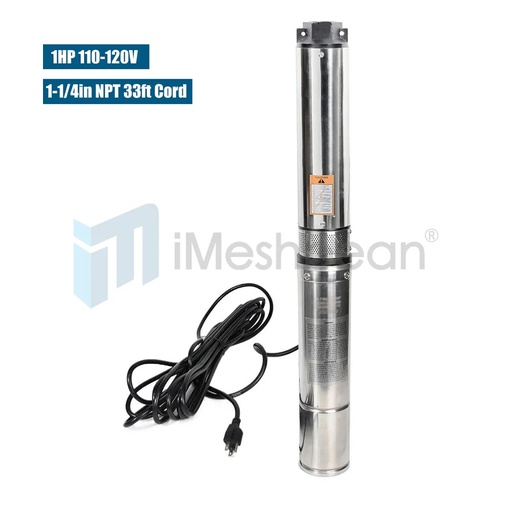 1 HP 4 inch Deep Well Submersible Pump 110V 33 GPM 207ft Head 33FT Cord Stainless Steel
