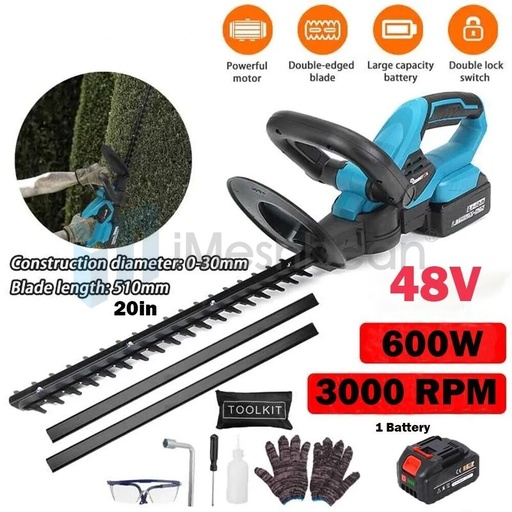 48V Cordless Electric Hedge Trimmer, 20-Inch Blade,Pruning Shears Grass Trimmer