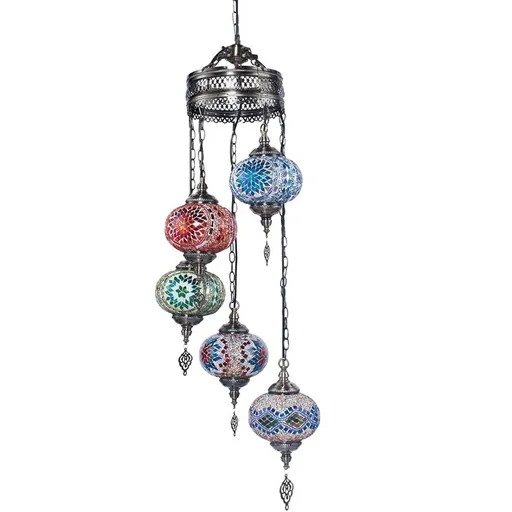 5 Globes Turkish Mosaic Lamp Chandelier Moroccan Hanging Light Handmade Swag Light Hard Wired