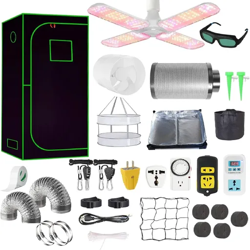 2 x 2 Grow Tent Kit With LED Lights Complete Grow Kit With Full Spectrum Grow Light With Carbon Filter 24" x 24" x 55"