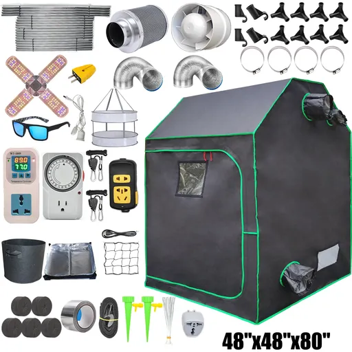 4 x 4 Grow Tent Kit With LED Lights Complete Grow Kit With Full Spectrum Grow Light With Carbon Filter 48" x 48"x 80"