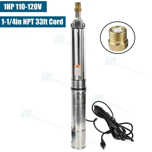 1 HP 4 inch Deep Well Submersible Pump 110V 33GPM 276ft Head 33FT Cord Stainless Steel