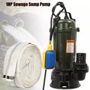 1HP 750W Cast Iron Sewage Submersible Sump Pump 4000GPH w/66ft HOSE 110V