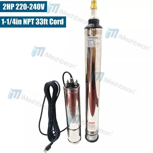 2 HP 4 inch Deep Well Submersible Pump 220V 373GPM 427ft Head 33ft Cord Stainless Steel