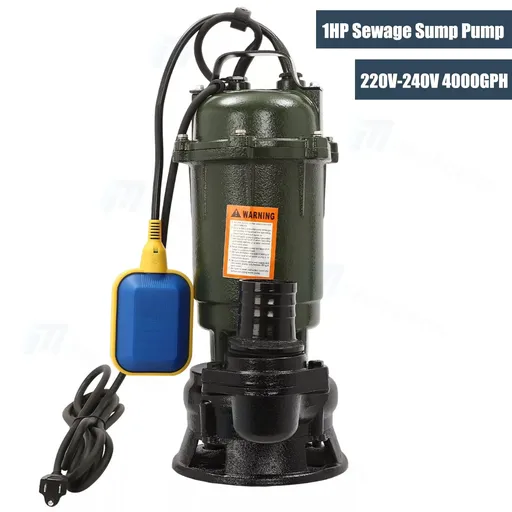 1HP 750W Cast Iron Sewage Submersible Sump Pump 4000GPH w/ Float Switch 220-240V
