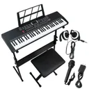 61 Key Digital Light Up Music Keyboard Piano Kit For Kids With Stand Stool Microphone Headphone Black