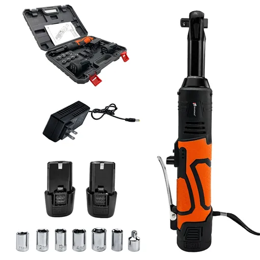 [GJ22283A] 3/8 Cordless Electric Ratchet Wrench Kit 45Ft-lbs Impact Ratchet 2 Battery&Socket