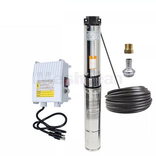 [PU21515A] 1 HP 4 inch Deep Well Submersible Pump 110V 35GPM 207ft Head 100FT Cord Stainless Steel With Control Box