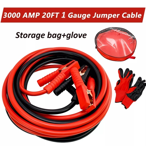 [EB22009] 20Ft Auto Jumper Cables 1 Gauge 3000AMP Automotive Booster Cables for Car Van