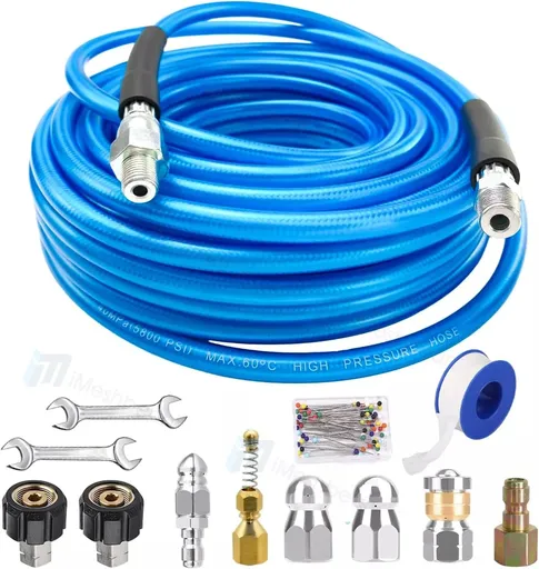 [GS21080] 200FT Sewer Jetter Nozzles Kit Drain Cleaning Hose Pressure Washer Male 1/4" NPT