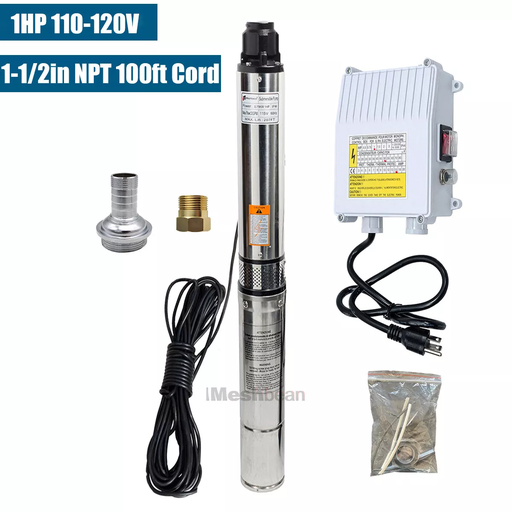 [PU22773A] 1 HP 4 Inch Deep Well Submersible Pump 110V 33GPM 305ft Head 100FT Cord Stainless Steel With Control Box