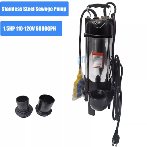 [PU22140] 1.5HP Sewage Grinder Sump Pump W/Float Heavy Duty Stainless Steel 6000GPH 110V