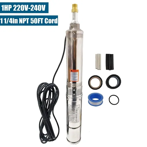 [PU23502] 1 HP 4 inch Deep Well Submersible Pump 220V 33GPM 257ft Lift 50ft Cord 1.25 inch NPT Discharge