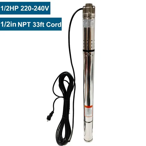 [PU23253] 1/2 HP 2 inch Deep Well Submersible Pump 220V 4.4GPM 164ft Lift 33ft Cord 0.75 inch NPT Discharge