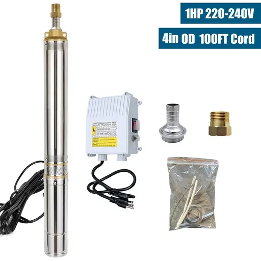 [PU22953] 1 HP 4 inch Deep Well Submersible Pump 220V 37GPM 207ft Lift 100ft Cord 1.25 inch NPT Discharge With Control Box