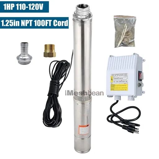 [PU21266C] 1 HP 4 inch Deep Well Submersible Pump 110V 37GPM 207ft Lift 100ft Cord 1.25 inch NPT Discharge With Control Box