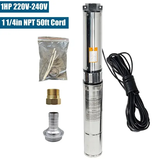 [PU23501] 1 HP 4 inch Deep Well Submersible Pump 220V 33GPM 257ft Lift 50ft Cord 1.25 inch NPT Discharge