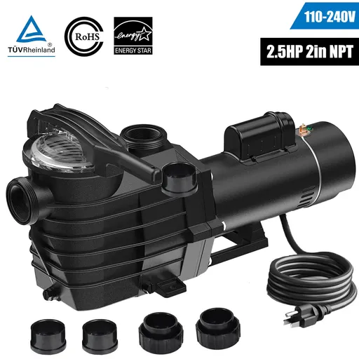 [PU20464B] 2.5HP Inground Pool Pump 115-230V Dual Voltge Hard Wired 9000GPH Super Self Priming Pool Pump With Strainer Basket NPT Connectors