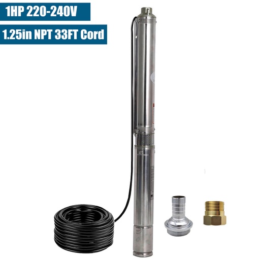 [PU09912A] 1 HP 4 inch Deep Well Submersible Pump 230V 33GPM 207ft Head 33FT Cord Stainless Steel