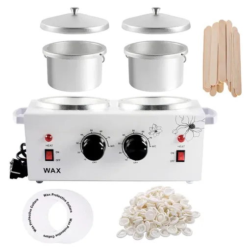 [WH07257] Double Wax Warmer Professional Electric Heater Hair Removal Skin Care Equipment w/ 140 Sticks
