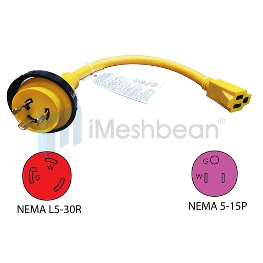 [PC06989] Male 5-15R 3 Prong Plug to Female 10-30P 3Pin Dryer Receptacle Power Cord Adapter