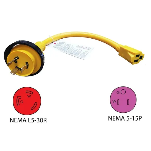 [PC06989] Male 5-15R 3 Prong Plug to Female 10-30P 3Pin Dryer Receptacle Power Cord Adapter