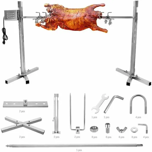 [KZ07592] 70KGF Electric Stainless Steel Rotisserie System Tripod BBQ Grill Motor 15W