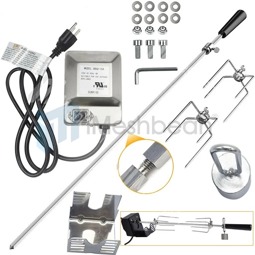 [KZ07593] 4W Electric Rotisserie BBQ Grill Roaster Spit Rod Camping Chicken Pig Motor Kit