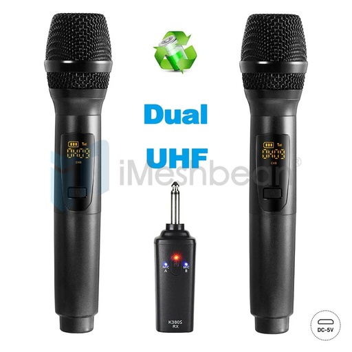 [HD09500] Pro UHF Wireless Dual Handheld Microphone System Set Rechargeable Karaoke Church