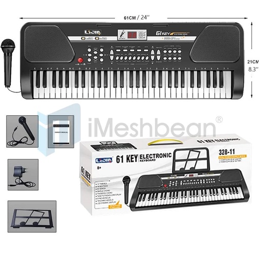[KD06227-06230] 61 Key Music Electronic Keyboard Electric Digital Piano Organ with Stand Xmas Black
