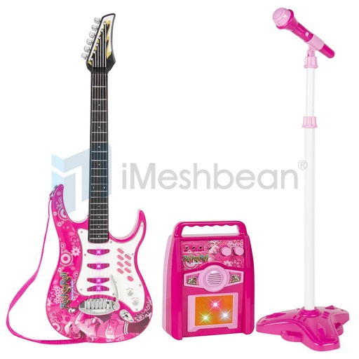 [702-QA013-PK] iMeshbean Electric Guitar Kit Toy Play Set for Kids with Microphone, Wireless Amp, AUX Gift
