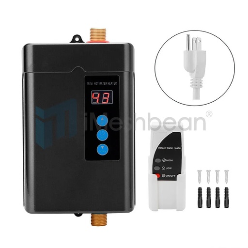 [KY09692] 3000W Kitchen Electric Hot Tankless Water Heater Shower Instant Boiler Bathroom, Black
